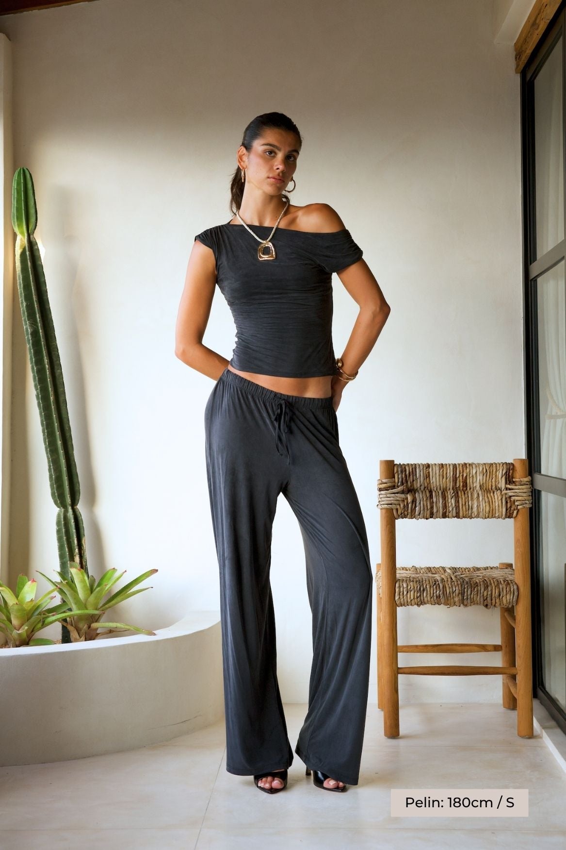Wide Leg Cupro Pant – Faded Black | Narah Soleigh